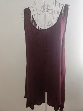 Decree | Sheer Burgundy Black Cross High-Low Tank Top Size L Goth Grunge